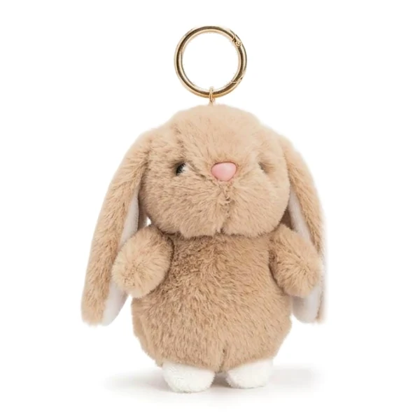 Peluche llavero de conejito beige de orejas caídas, con argolla dorada
