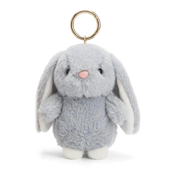 Peluche llavero de conejito gris de orejas caídas, con argolla dorada