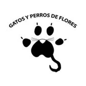 Logo de Gatos y Perros de Flores: una huella de patita con bigotes y una cola enroscada